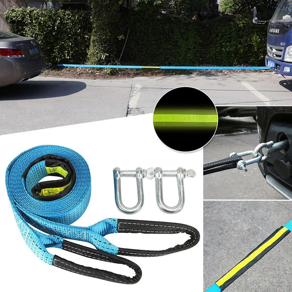 Nylon Tow Winch Rope with Luminous U-hook Blue – Vehicle Towing Strap – 1.97Inchx16.40Feet – 17,636LBS Towing Capacity