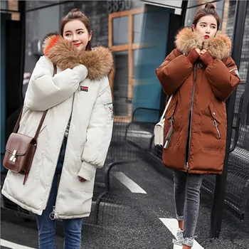 

Parka Women 2019 Winter Jacket Women Coat Fur Collar Thicken Warm Parkas Outerwear White Down Cotton Jacket Female Coat