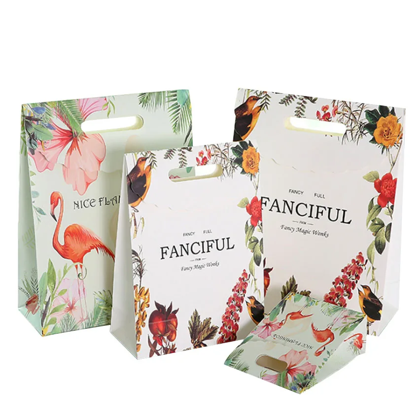 

10pcs/pack Wealthy Bird Flamingo Gift Bag Handbag Sticking Handbags For Wedding Party Birthday Christmas Gift Paper Bag