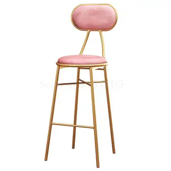 

Northern Europe Light Luxury Bar Chair Ins Simple Net Red Bar Chair Front Desk Dining Room Leisure Chair Back High Foot Stool