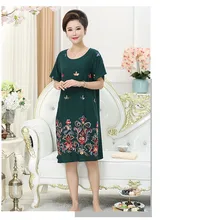 Летняя новая женская цветочная ночная рубашка с вышивкой удобные с короткими рукавами ночная рубашка свободная хлопковая льняная Ночная рубашка Пижама