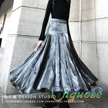 

Spring 2020 New Female Fashion High Waist Satin Silky Irregular Umbrella Long Maxi Pleated Asymmetrical Skirt Women skirts