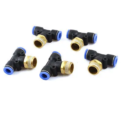 

5x Pneumatic Push In Tube OD 10mm x 1/2 PT Thread Tee Connector Quick Fitting