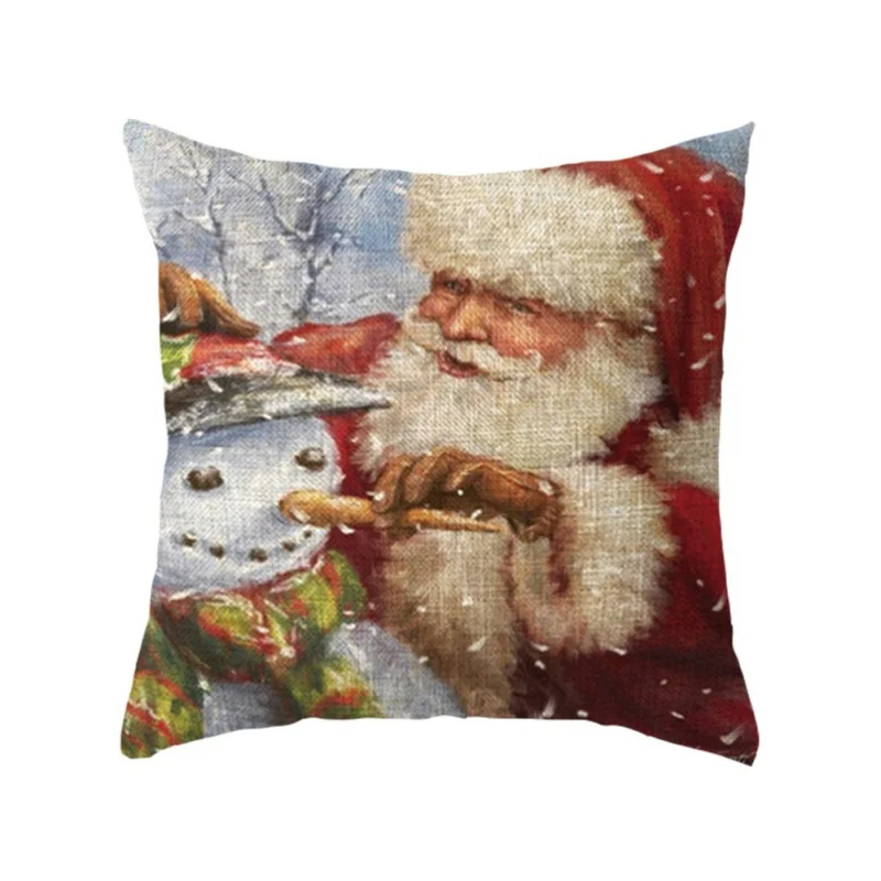 

45x45cm High Quality Cotton Line Pillow Case Christmas Snowman Printing Dyeing Bed Home Decor Cushion Cover