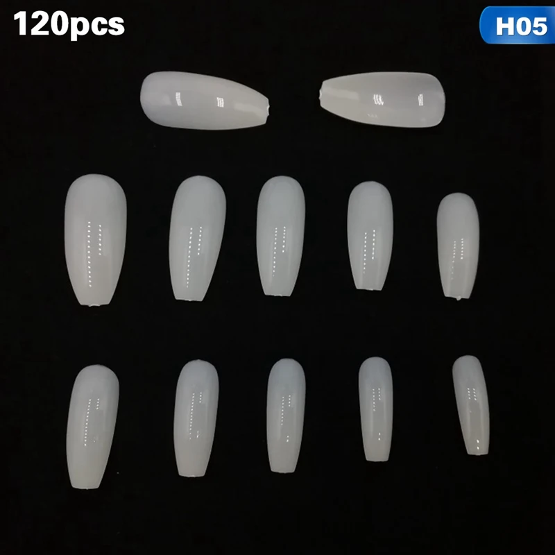 600/120pcs/Bag Ballerina Nail Tips Transparent/Natural False Coffin Nails Art Tips Flat Shape Full Cover Manicure Fake Nail Tips