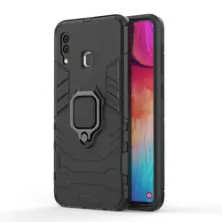 Shockproof Armor Case with Stand Ring - Durable Protective Phone Cover - Samsung A80 (Black)