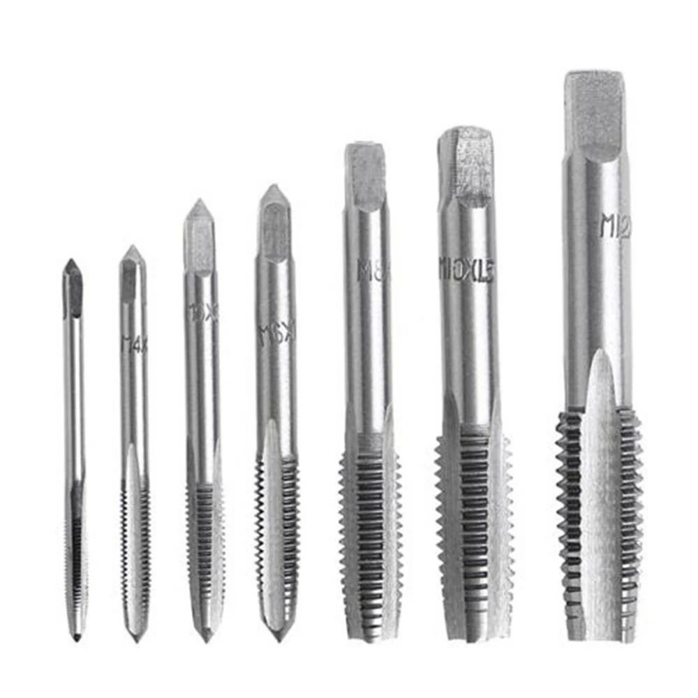 

8pcs Thread Metric Machine Hand Screw Thread Plug Taps Set M3 M4 M5 M6 M8 M10 M12 with 1pcs Adjustable Tap Wrench 1/16-1/2''