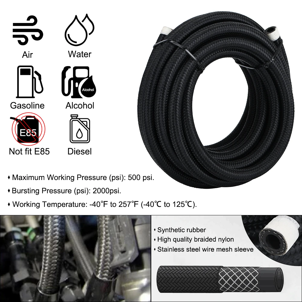 Fuel Hose 5Meter 6AN AN6 & Stainless Steel Braide Oil Fuel Hose Line +AN6 Hose End Ftting Adapter Oil Kit With Clamps hose clamps fuel hose hose end fitting adapter fuel adapter fitting