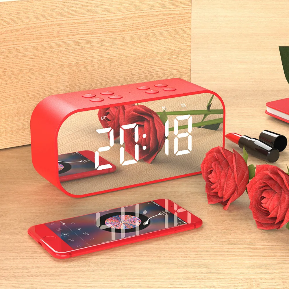 H30 Bluetooth динамик с fm-радио светодиодный зеркальный будильник часы сабвуфер музыкальный плеер Повтор Настольные часы беспроводные