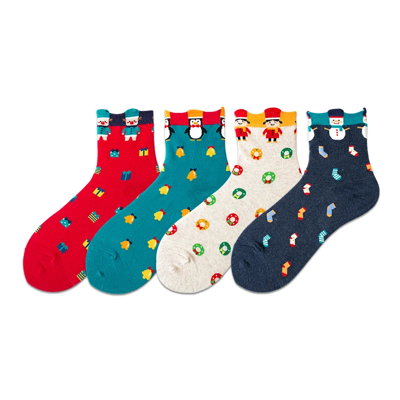 Новинка; рождественские хлопковые носки для женщин и мужчин; сезон осень-зима; подарок на год; носки с Санта-Клаусом, рождественской елкой, снеговиком; яркие носки
