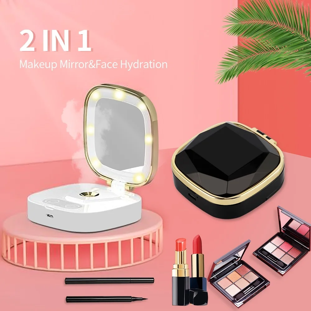 

2In 1 Nano Spray Instrument USB Rechargeable Facial Moisturizing Humidifier With Adjustable LED Makeup Mirror Facial Steamer