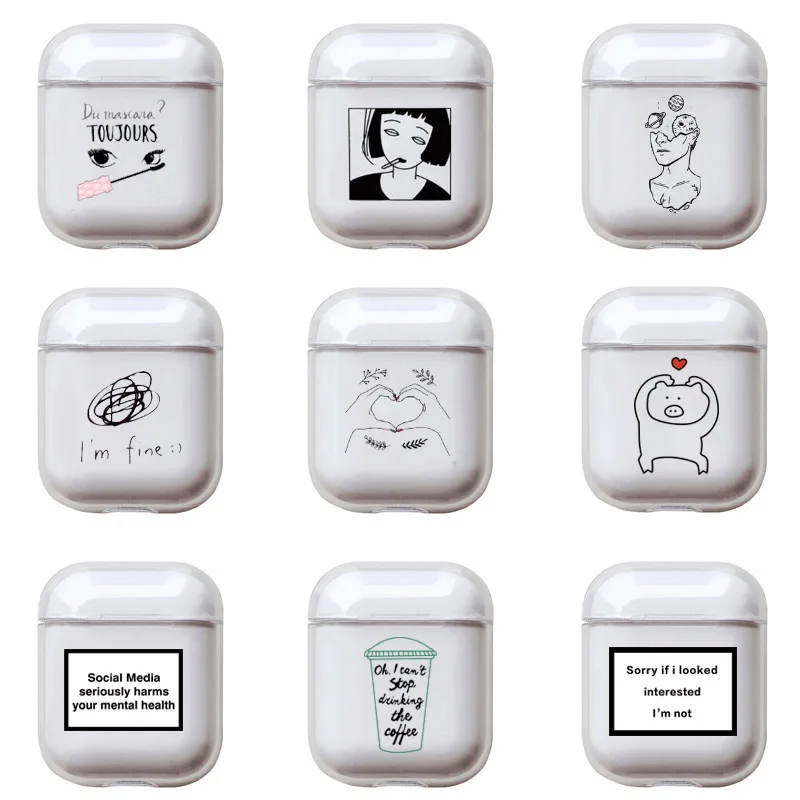 

Cute Transparent Hard Case For Apple Airpods Case Funny Cartoon Painting Earphone Cover For Airpod Pro/2/1 Headphone Case Box
