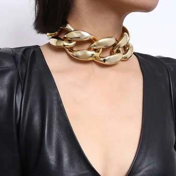 

Pjx Unique Statement Curb Chain Choker Necklace with Two Tone Golden Cuban Chain Necklace Punk Rock Jewelry Chunky Necklaces