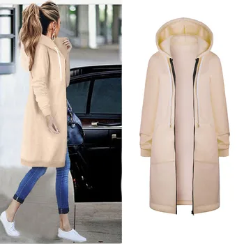 

Warm Zipper Open Hoodies Sweatshirt Women Casual Autumn Winter Long Coat Pockets Jacket Tops Outwear M0827