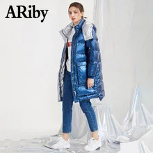 ARiby, зимний женский пуховик,, зимний,, женский, длинный, сплошной цвет, на молнии, с капюшоном, с большим карманом, модное, универсальное пальто