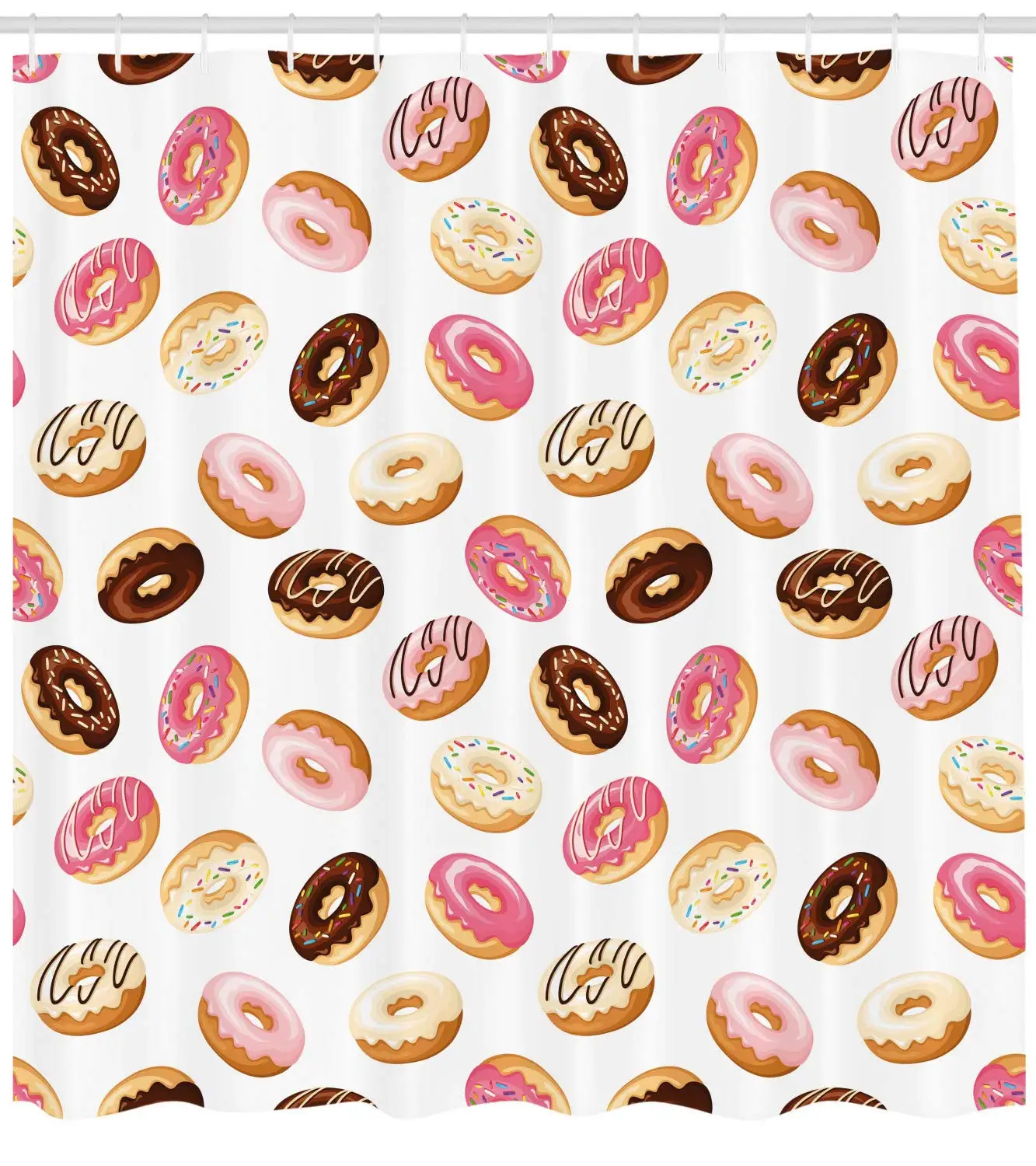 Food Shower Curtain American Traditional Classic Breakfast Fast Dessert Tasty Donuts Art Print Cloth Fabric Bathroom Decor | Дом и сад