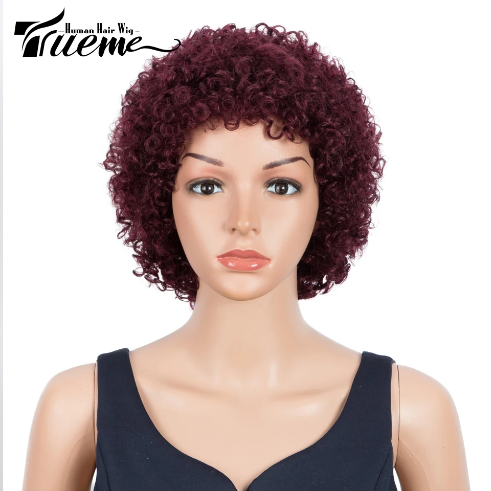 

Trueme Full Bob Human Hair Wigs For Women Brazilian Curly Remy Hair Wig Short Curly Wig Mix Red Wine Brown Blonde Color