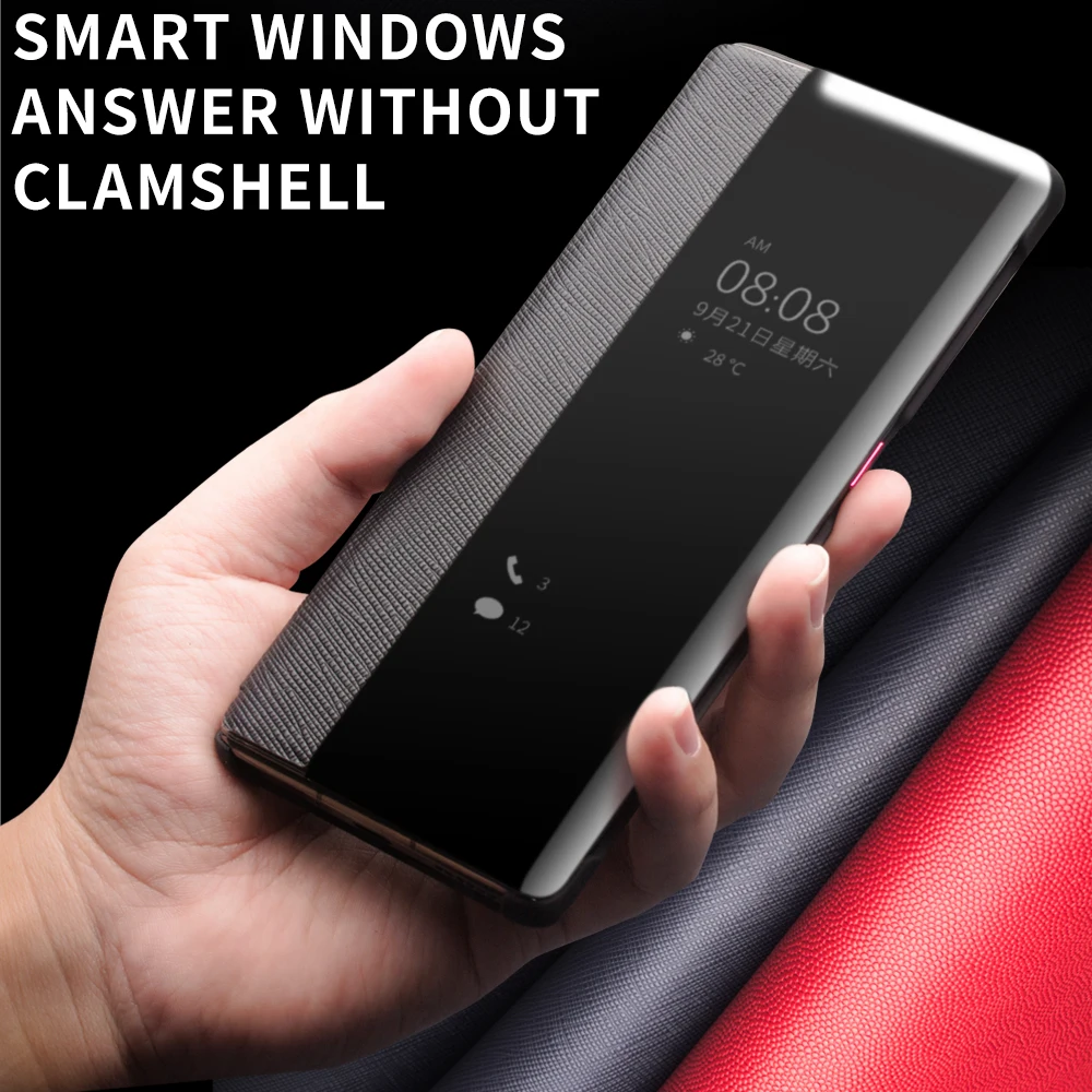 QIALINO Fashion Genuine Leather Flip Cover for Huawei P30 P40 Pro+Plus Luxury Handmade Smart Window Case for Huawei Mate 30 Pro