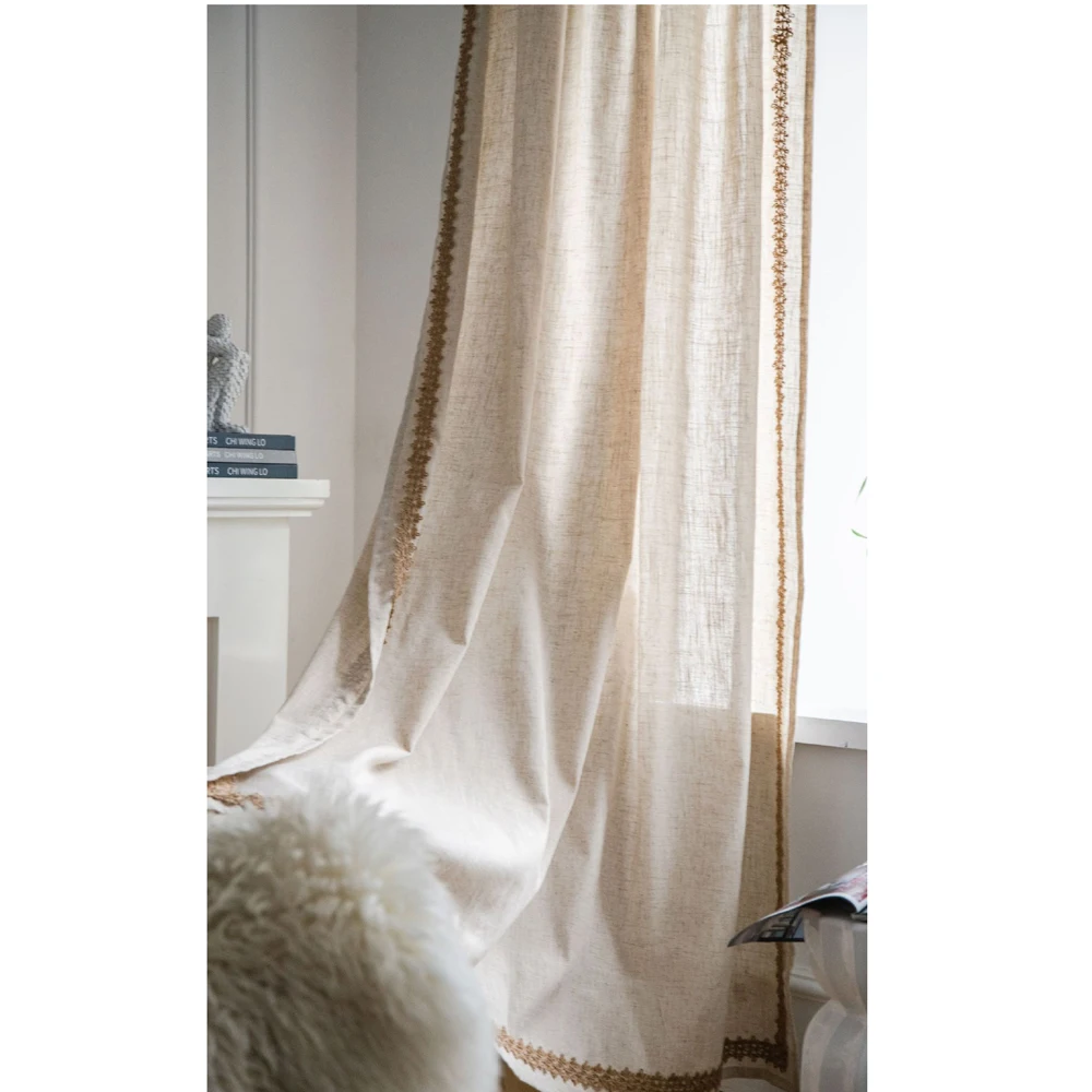 

Простые хлопковые занавески в японском стиле для гостиной, спальни, белый кружевной край, полузатенение, драпировка для кухонного окна, домашний декор