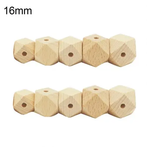 16mm 10Pcs Newborn Baby Teether Bead Wooden Geometric Hexagon Beads DIY Unpainted Teether Necklace Accessory - Цвет: 16mm
