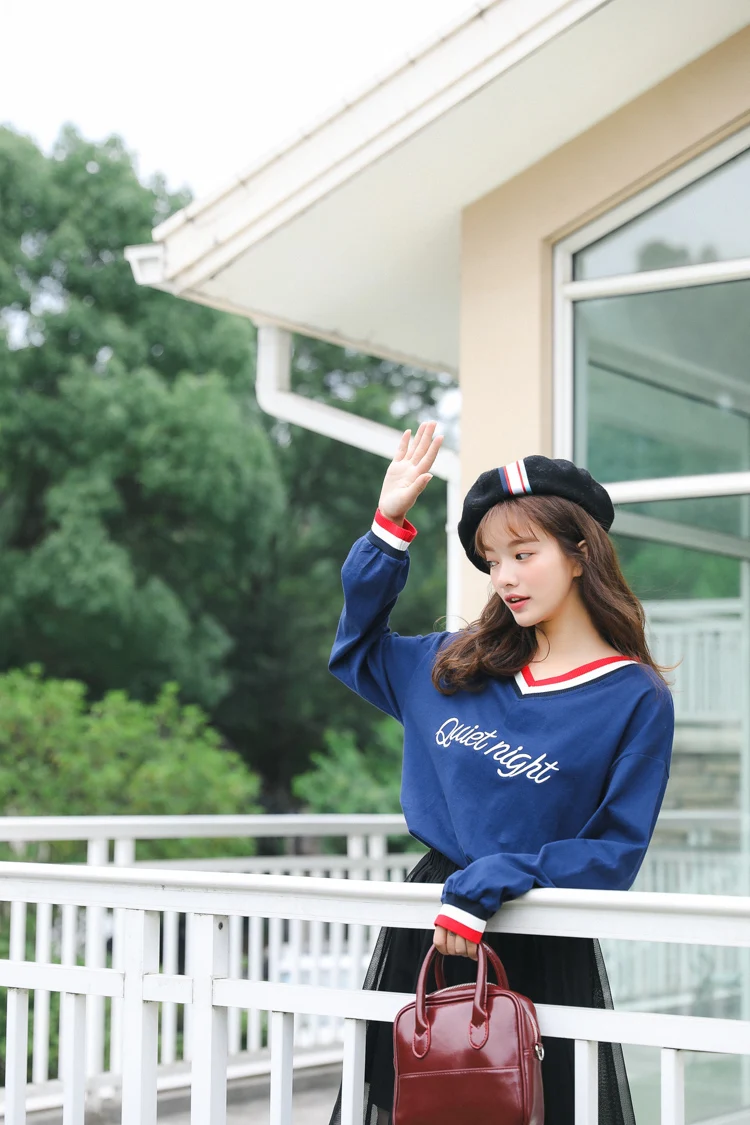Женские свитшоты японский Harajuku Ulzzang Повседневная Толстовка с вышитыми буквами Женская Корейская Kawaii одежда для женщин