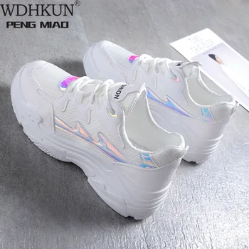 

Sneakers Women Shoes Breathable Mesh Sports Casual Shoes Woman 2020 Autumn Solid Lace-up Wedges Plaform Shoes Women Sneakers