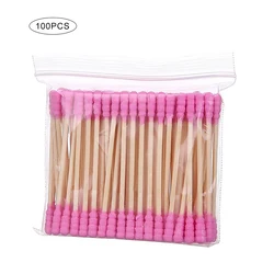 100 Pcs/Pack Pink Double Head Cotton Swab Sticks Nose Ears Cleaning Female Makeup Remover Cotton Buds Tip for Medical