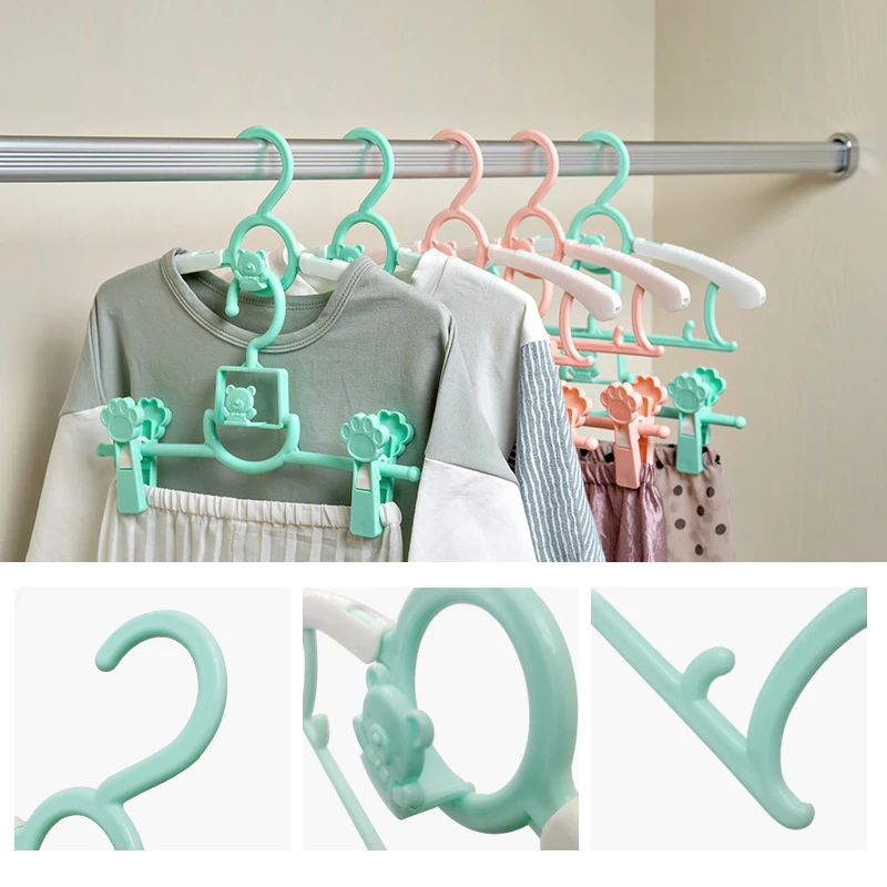 5/10/20pcs Retractable Hangers Thick Durable Plastic Kids Clothes Shelf  Cartoon Baby Drying Rack No Trace Non-slip Adult Hanger - AliExpress