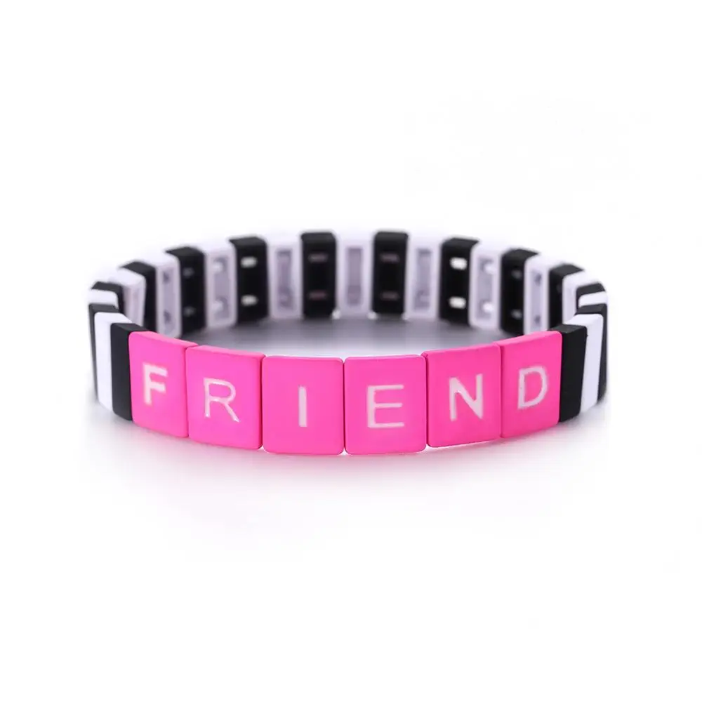 Friend-3 Myshape, богемский эластичный браслет с буквами, ручная работа, алфавит, дружба, плитка, браслет, модные манжеты, браслеты, Плетеный, подарок - Окраска металла: Friend-3