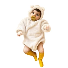 

OPPERIAYA Newborn Baby Clothing Kids Solid Color Autumn Cotton Playsuit Toddler Cute Hooded Long Sleeve Plush Bodysuit with Ears