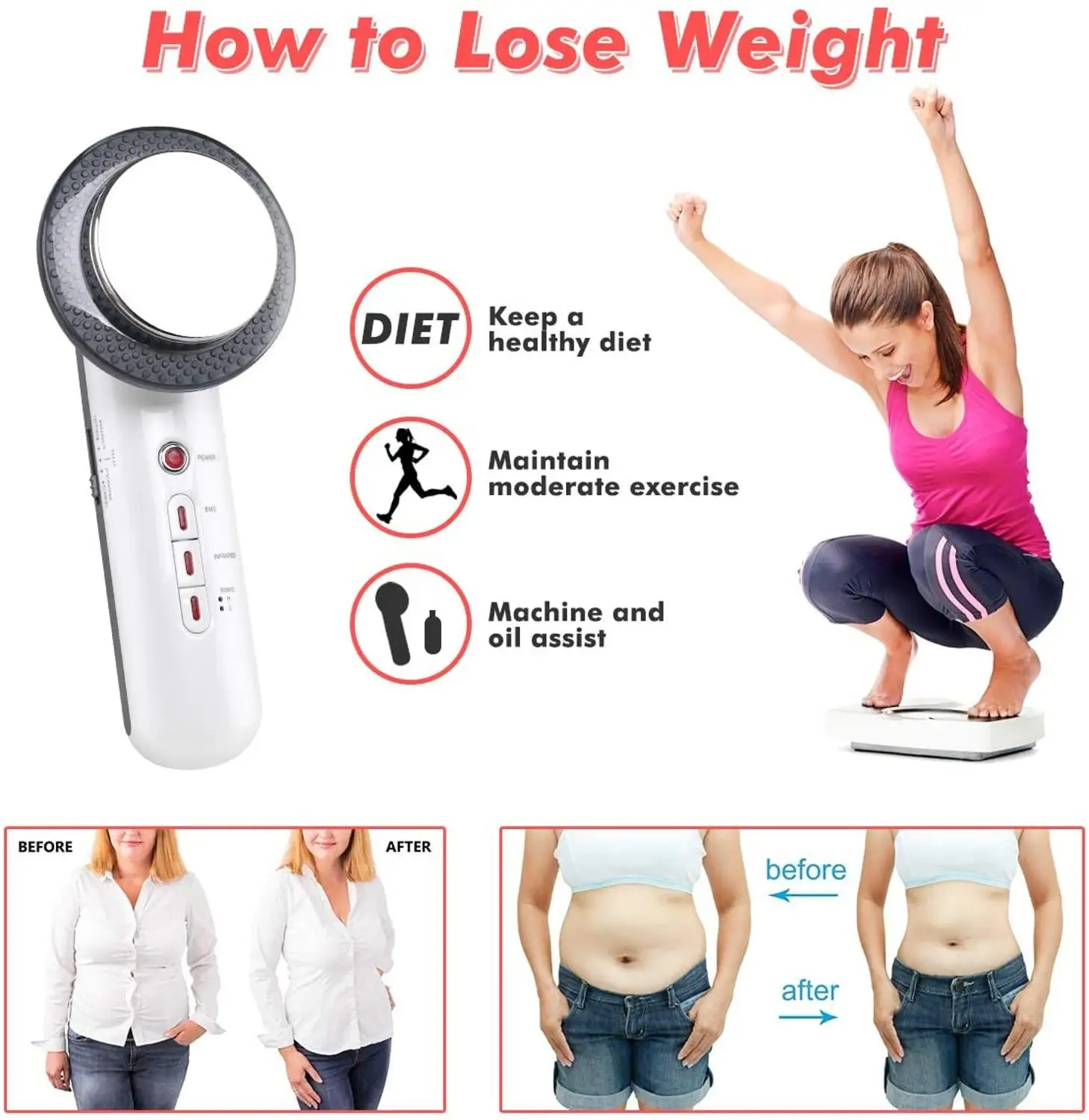 

Face Lifting Slimming Tool 3 in 1 EMS Infrared Ultrasonic Body Massager Device Ultrasound Fat Burner Cavitation Beauty Machine