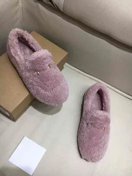 

Hailey Fluff Loafers for Women Artificial Lambswool 2020 New Winter Shoes Flat Mental Buckle Casual Shoes Slip-on Kawaii Shoes