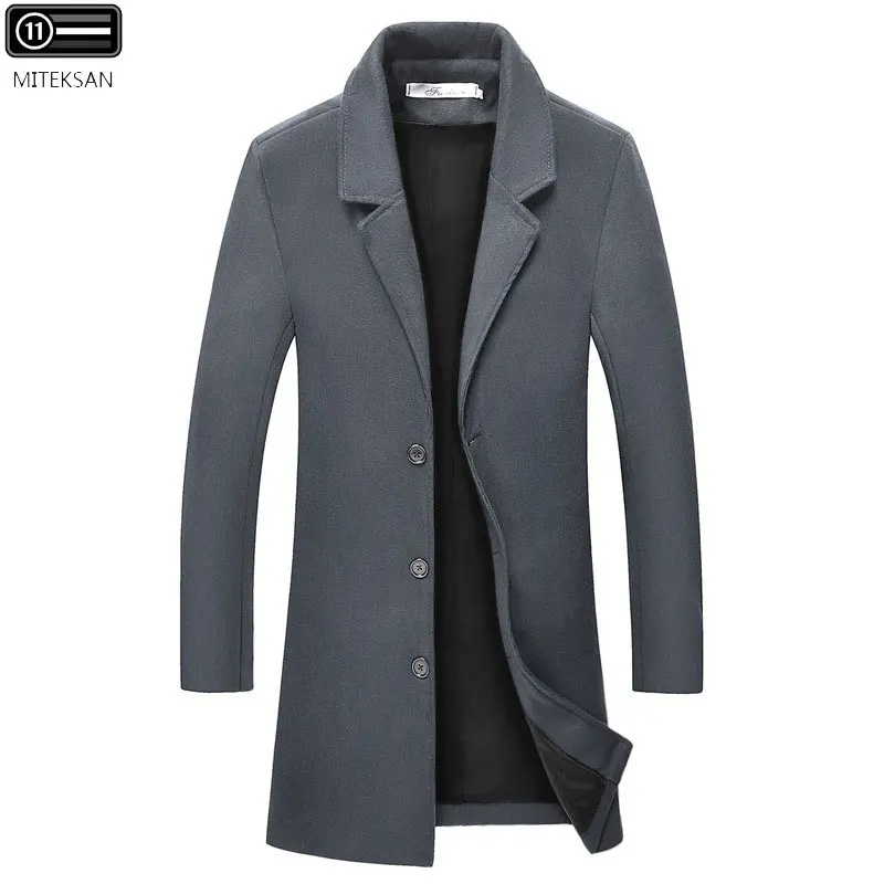 MITEKSAN 5XL мужские шерстяные пальто Зимние Повседневные однобортные ветровки одноцветное британский стиль манто Homme длинные пальто