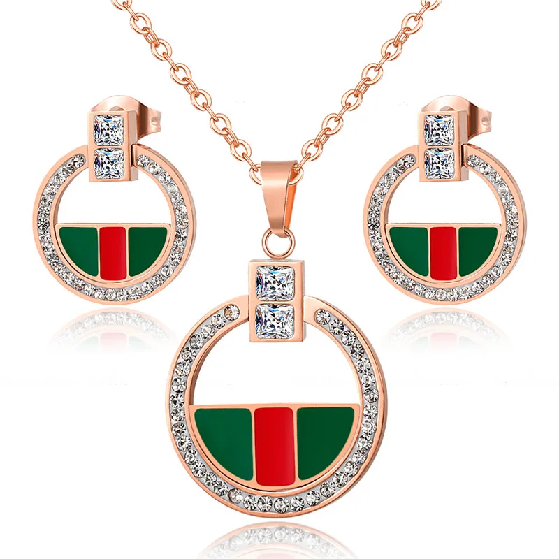 Luxury Full Crytals Pendant Necklace Earrings Sets Stainless Steel Collar Clavicle Necklaces for Women Collier Fashion Jewelry - Image 3