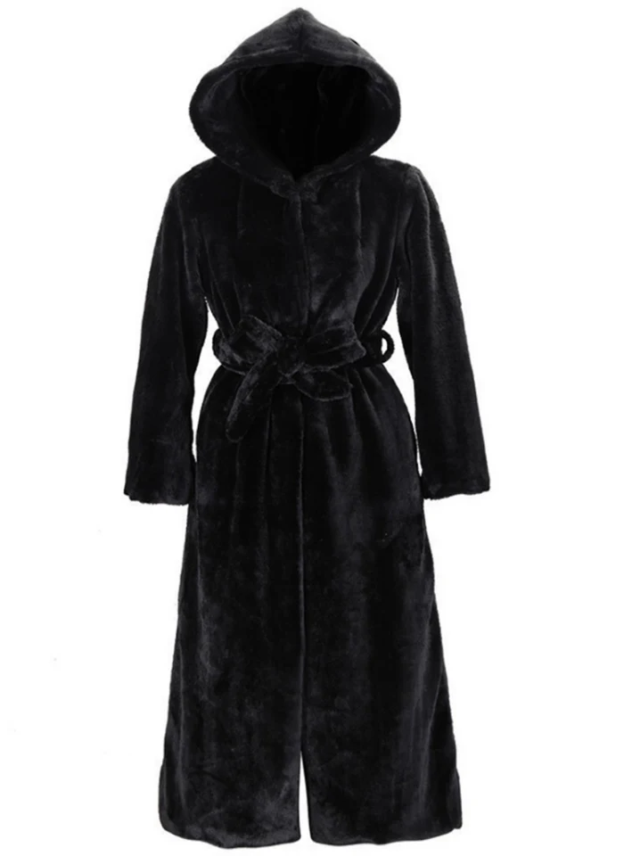 B Fur Coat Women Winter Fashion Solid Color Slim Long Plush Faux Fur Hooded Warm Coat Female Casual White Black Jacket