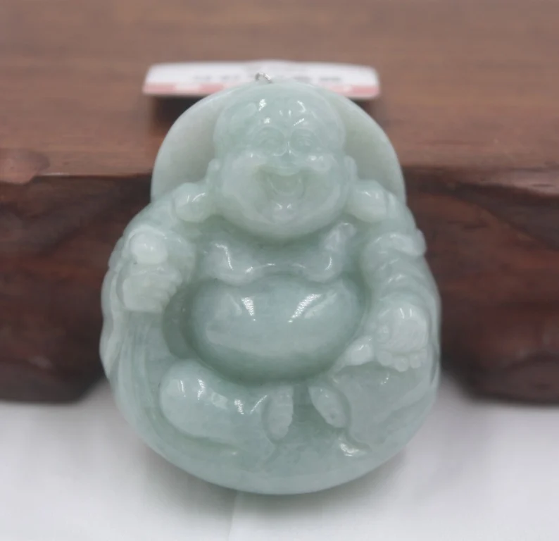 

Natural Jadeite Green Jade Pendant Women Man's Bless Big Belly Buddha Hanging Card New 42*36mm