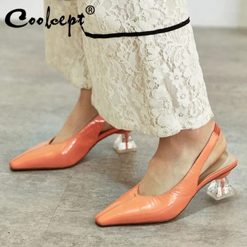 

Coolcept New Women Pumps Real Leather Crystal Strange Heels Women Shoes Fashion Elegant Party Shoes Women Footwear Size 34-39