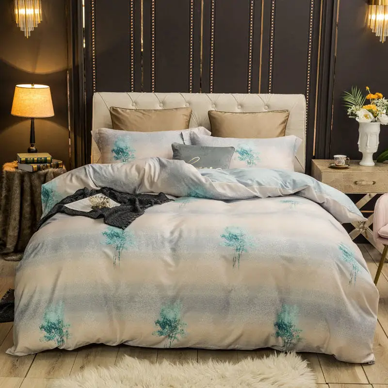 

Pure Silk Duvet Cover Bed sheet set Embroidery Luxury Bedding Set Queen king size Flat sheet Bed set parure de lit