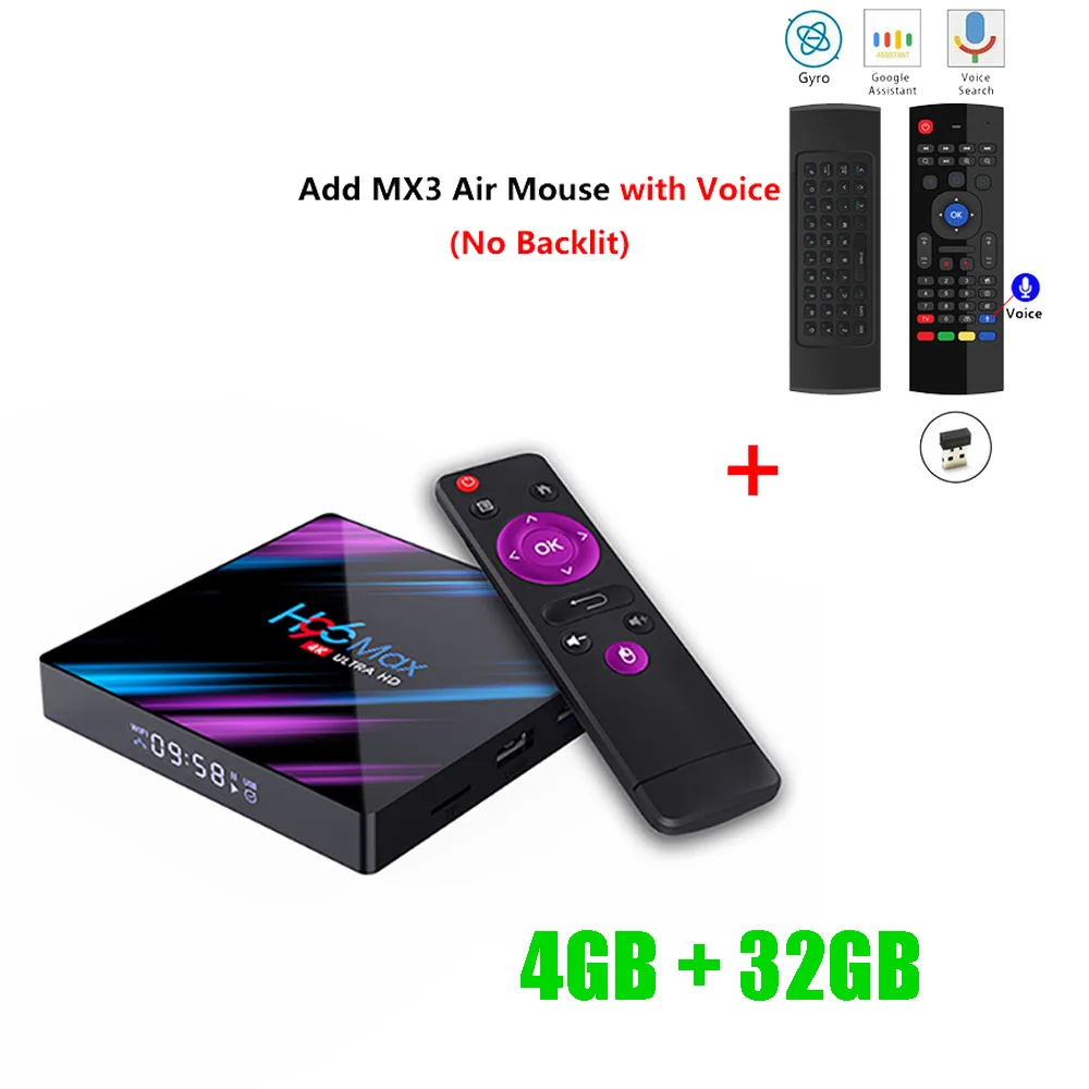 4GB32GB add mx3 mic H96 MAX android 9,0 smart tv box 4G ram 64GB rom RK3318 H.265 телеприставка 4K HD 2,4G/5,8G wifi BT 4,0 android tv box VS X96 mini - Цвет: 4GB32GB add mx3 mic