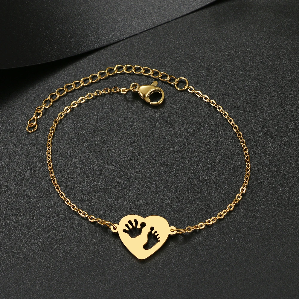 Stainless Steel Bracelets Baby Handprints Footprints Fashion Chain Charm Bracelet For Women Jewelry Party Friend Baby Best Gift - Image 2