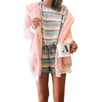 

Plush long-sleeved pocket Zip-up Hooded Women solid color jacket autumn new fashion Coats slim Female Hoodies clothing 2019