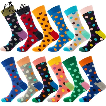 

PEONFLY New 2020 Hot Happy Socks Men Colorful Dot Printed Design Combed Cotton Socks Casual Harajuku Crew Socks Funny Gift