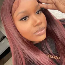 Pelo recto 13X6 peluca con malla frontal pelucas de cabello humano 99J Borgoña Pre-arrancado 180% Remy pelo profundo parte pelucas para mujeres brasileño