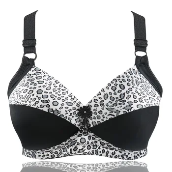 

Plus Size 40-46 D E Cup Women Wireless Bra Leopard Print Bra Woman Push Up Ajusted Brassiere Cup Underwear Lady Wire Free Bras
