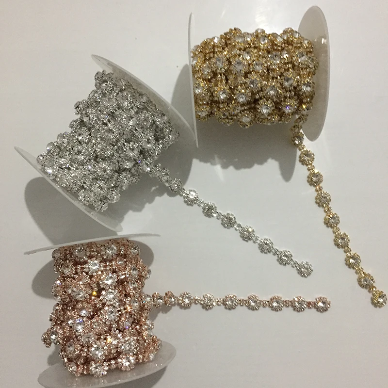10Yards Rose Gold Crystal Rhinestone Trim Bridal Trim Silver Crystal Chain Rhinestone Applique Rose Gold Trimming