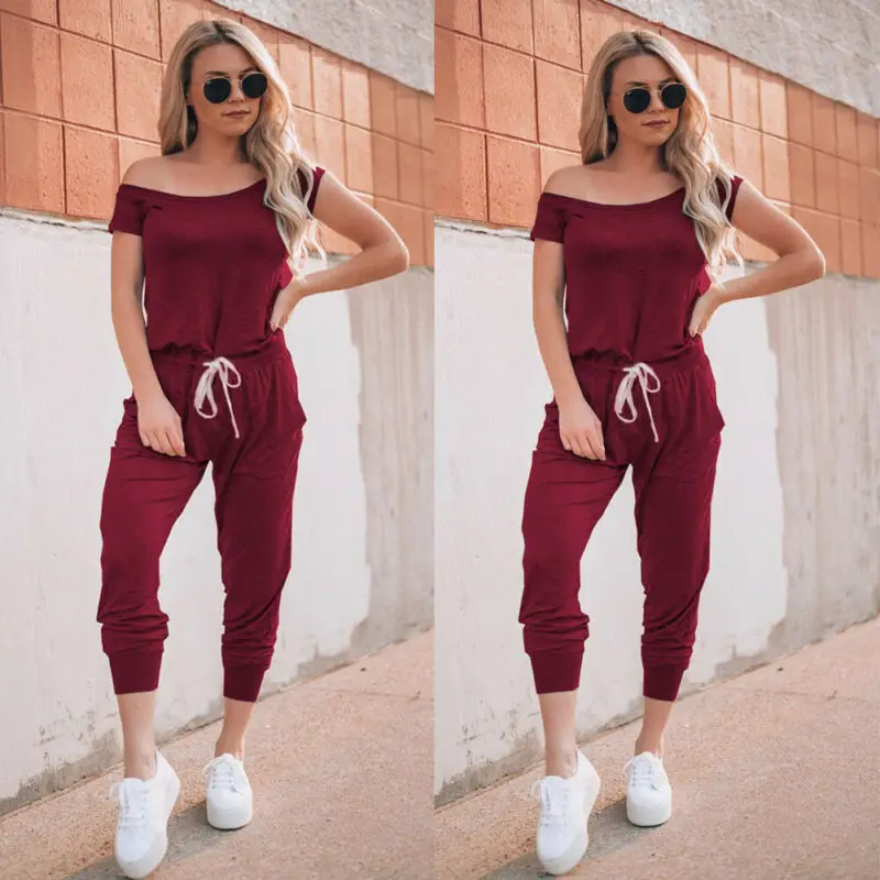 Off Shoulder Jumpsuit Bodycon Long Sleeve Jumpsuit Jumpsuits Bodycon Sexy Jumpsuits Women Black Gray Wine Red Pants