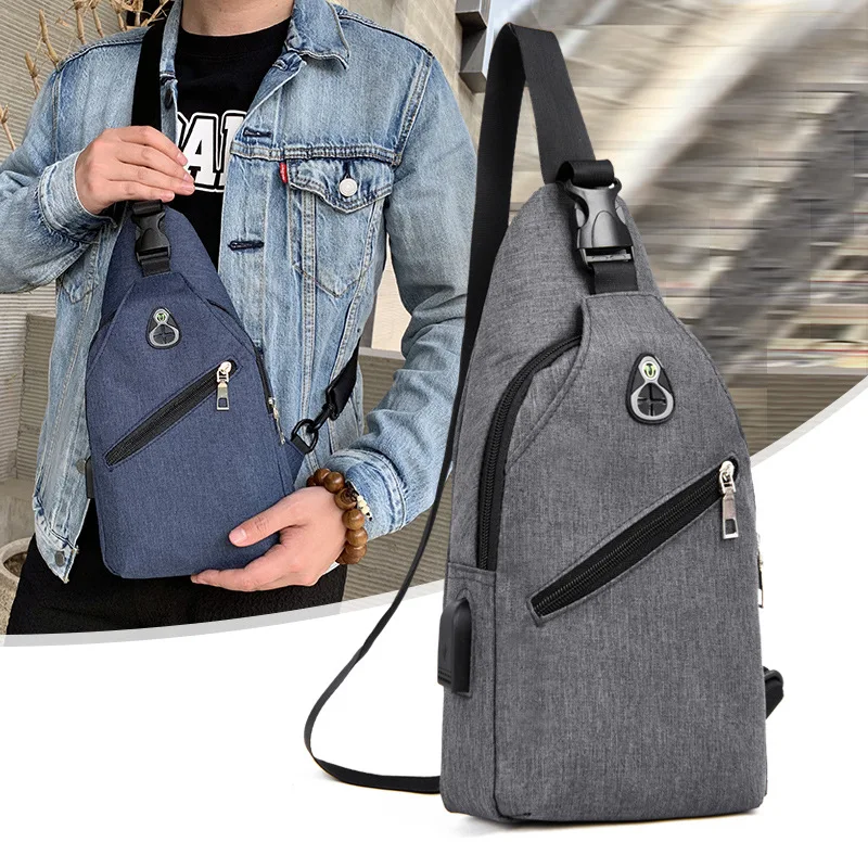 

New Style Korean-style Smart Charging Headphone Jack Chest Pack MEN'S AND WOMEN'S Outdoor Casual Soft Surface Dacron Shoulder Ba