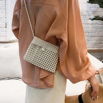 

FANLiLi 1PC Mini Pearl Bag Handmade Vintage EVA Beaded Fashion Banquet Party Shoulder Bag Female Women's Coin Purse