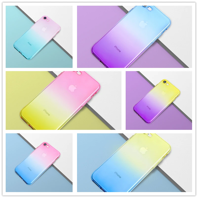 

Ultra thin Clear Transparent Two-color Gradient Soft TPU Silicone Phone Case For iPhone 7 8 6 6s Plus X Xr Xs Max Back Cover