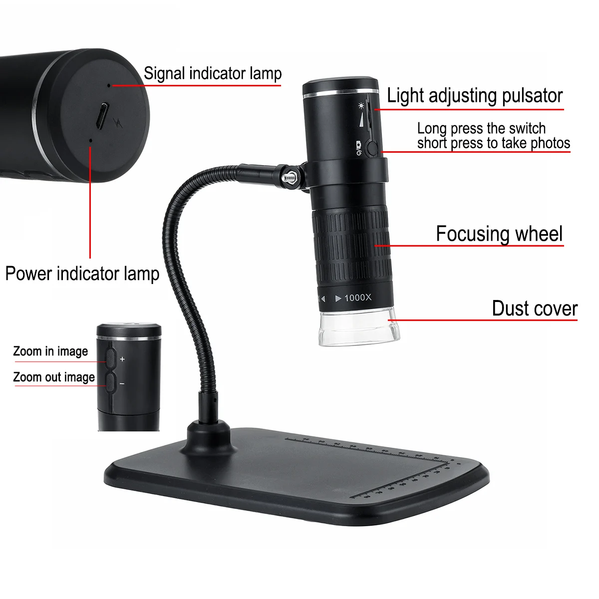 1000x WiFi 2MP цифровой микроскоп портативный HD 1080P USB микроскоп камера 8 регулируемый светодиодный светильник трубка кронштейн для IOS Android PC
